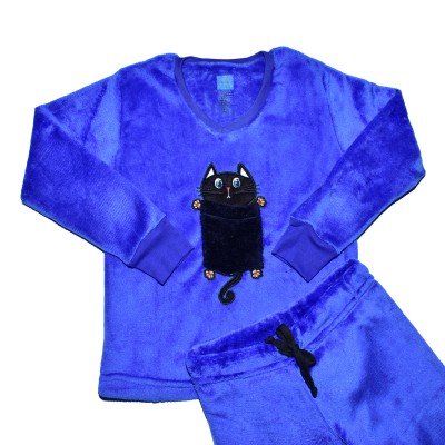 Pijama Termica Gato Bolsillo azul rey unisex junior manga larga